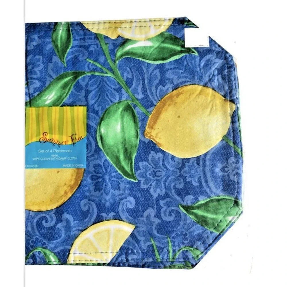 Lemons Lemon Vinyl Placemats Indoor Outdoor Beach Reversible 12x18 Set of 4